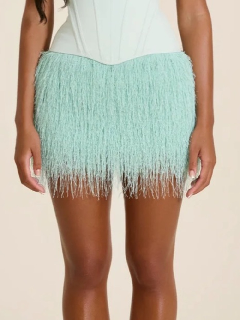 Fringe Mini Skirt in Aqua